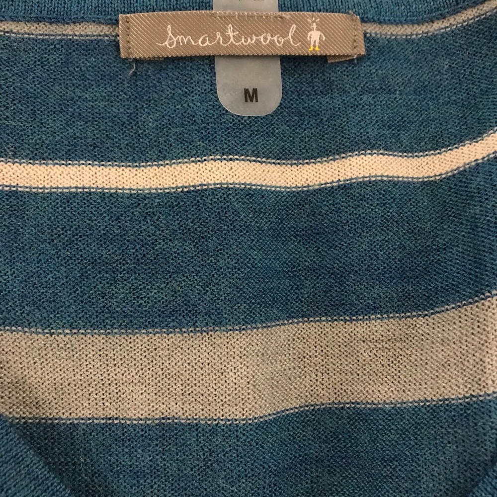 EUC Smartwool V-Neck Striped Wool Blue Sweater - Picture 4 of 8